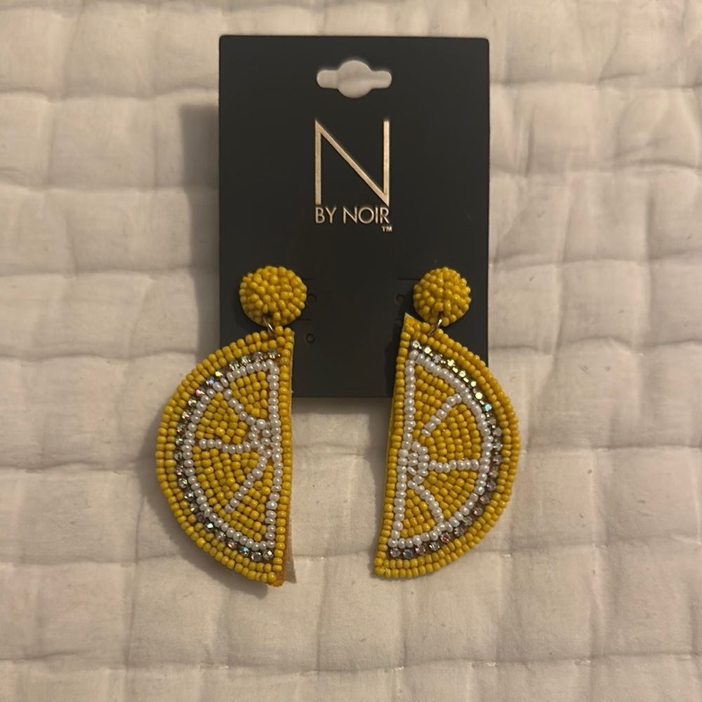 Yellow and Silver LemonBeaded Earrings